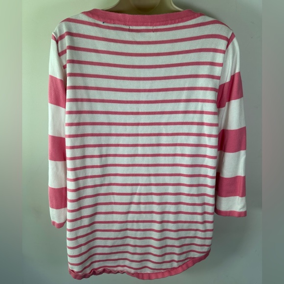 Jeanne Pierre Pink and White Striped Sweater - Size Large - Picture 4 of 5